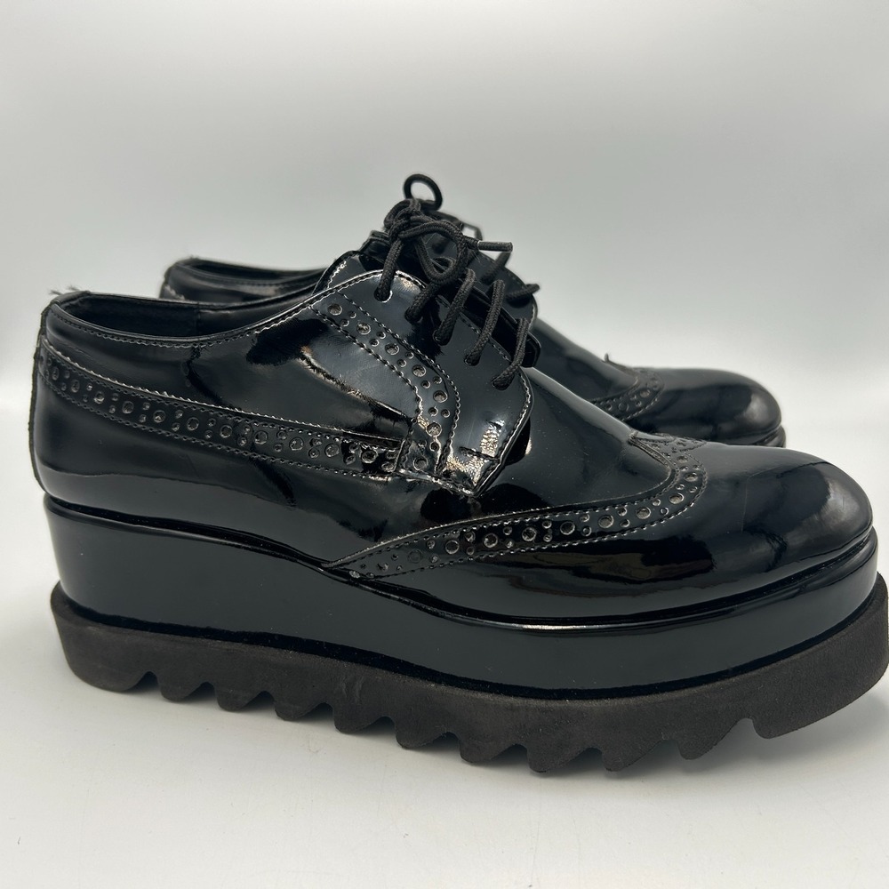 Platform Creeper Shoes Grunge Black Patent‎ Leather Wingtip Chunky Womens 6